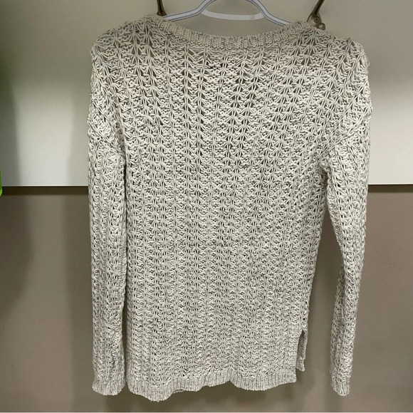LOFT Ann Taylor Cotton Blend Loose Knit Sweater Women’s Small Off White & Gray - Picture 8 of 8